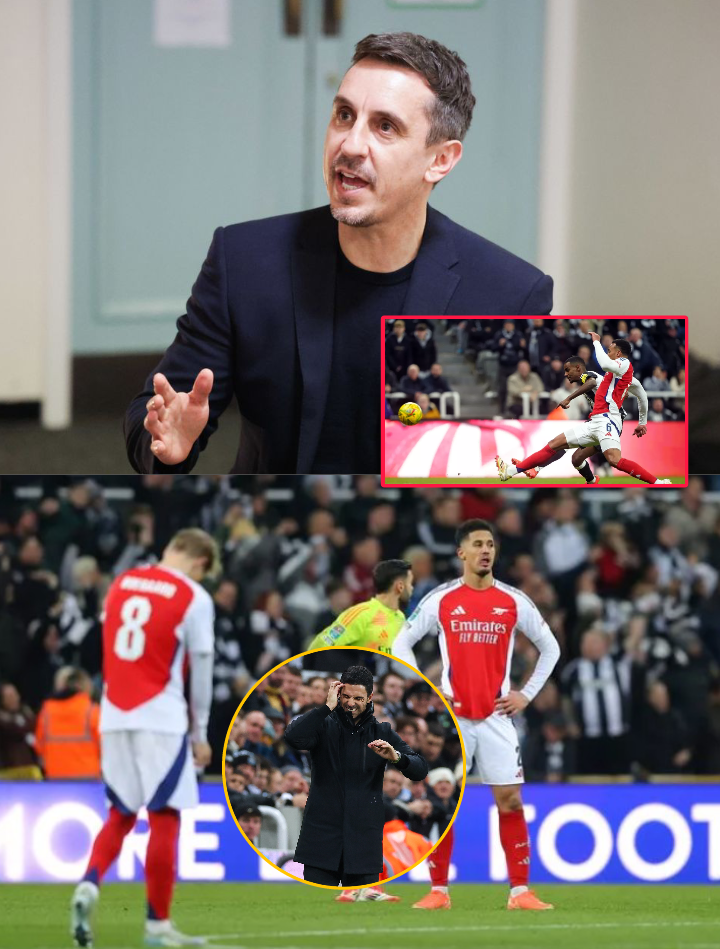 "Saliba and Gabriel"–Gary Neville says Arsenal Defenders are to blame After Carabao Cup Exit